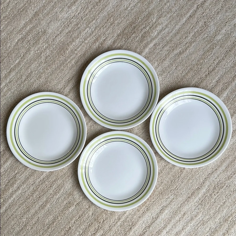 Set of 4 Corelle Corning Garden Sketch Bands Bread and Butter Salad Plates 6 3/4